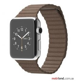 Apple Watch 42mm Stailnless Steel Case with Light Brown Leather Loop (MJ402)