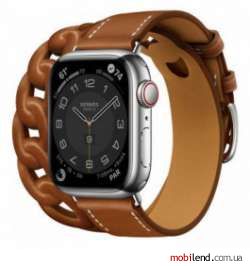 Apple Watch Hermes Series 7 LTE 41mm Silver S. Steel Case w. Fauve Leather D. Tour (MKLK3 MKFV3)