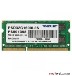 PATRIOT 2 GB SO-DIMM DDR3L 1600 MHz (PSD32G1600L2S)