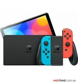 Nintendo Switch OLED with Neon Blue and Neon Red Joy-Con