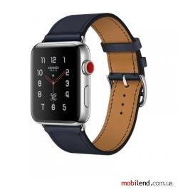 Apple Watch Hermes Series 3 GPS Cellular 42mm Steel w. Indigo Swift Single Tour (MQLQ2)