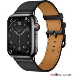 Apple Watch Hermes Series 7 LTE 45mm Space Black S. Steel Case w. Noir Swift Leather S. Tour (MKMW3)