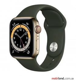 Apple Watch Series 6 GPS   Cellular 44mm Gold Stainless Steel Case w. Cyprus Green Sport B. (M07N3/M09F3)