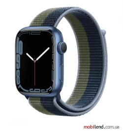 Apple Watch Series 7 GPS 45mm Blue Aluminum Case With Abyss Blue/Moss Green Sport Loop (MKNR3)
