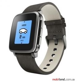 Pebble Time Steel (Black with Leather Band)
