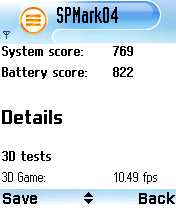 ���������� ������������ �������� ������ ��������� Samsung D730 � ������� ��������� SPMark04