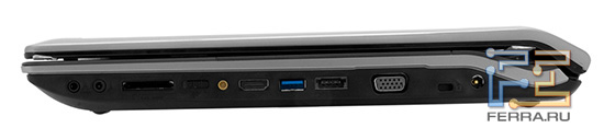 ����� ����� ASUS N73Jq: ����� �������, ����-�����, ��-����, HDMI, USB 3.0, eSATA, D-SUB, Kensington Lock, ������ �������