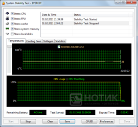 ������ Acer Aspire One HAPPY-2DQuu : ���� Everest Stabilitytest