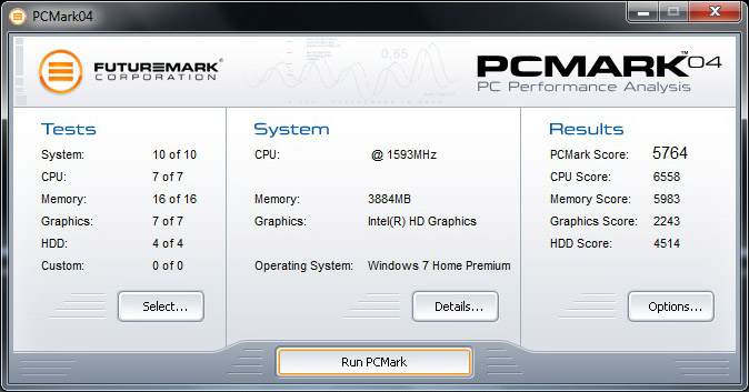  Asus UL80Jt ;  Futuremark PCMark 04