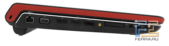 ����� ����� Dell Studio 1747: Kensington Lock, RJ-45, D-SUB, DisplayPort, HDMI, eSATA (�������� � USB), ��-����, ExpressCard/34, ����� �������